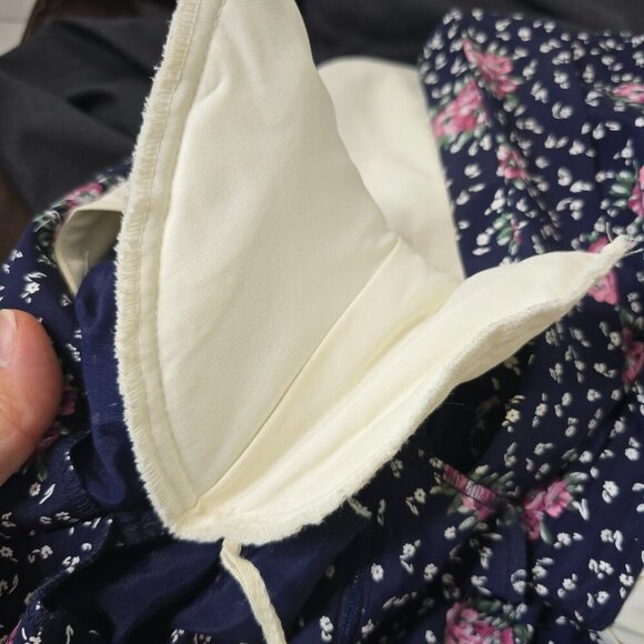 VTG 80S Navy Pink Polka Dot Puff Sleeve Tradwife Maxi Secretary Maxi Dress - Picture 12 of 13